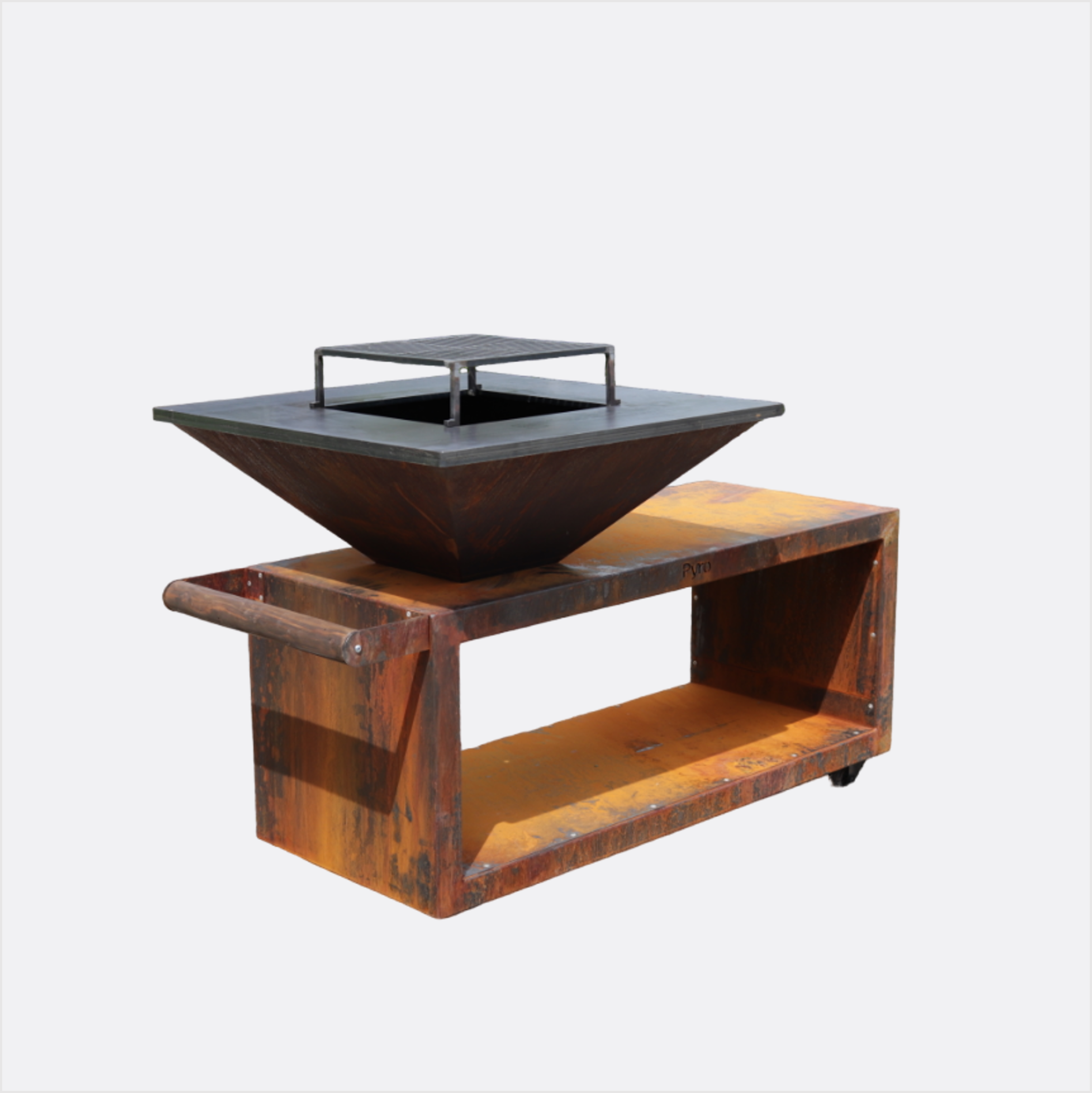 Brasero Table Corten Roulettes 85