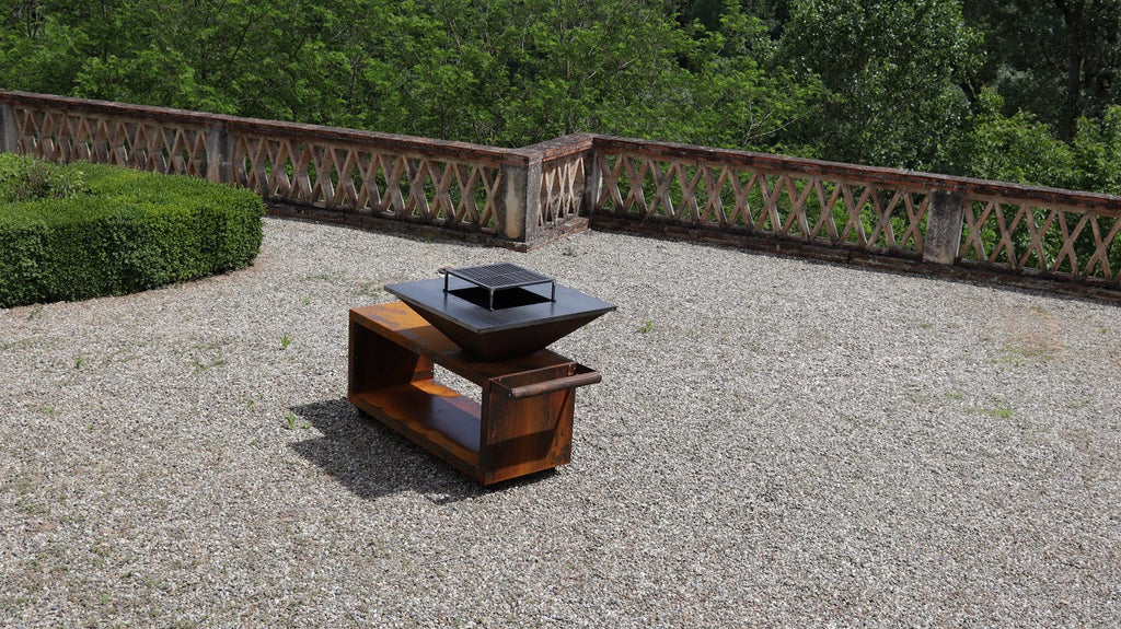 Brasero Table Corten Roulettes 85