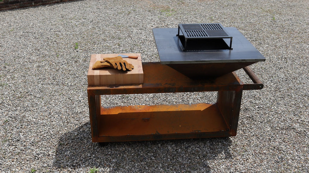 Brasero Table Corten Roulettes 85