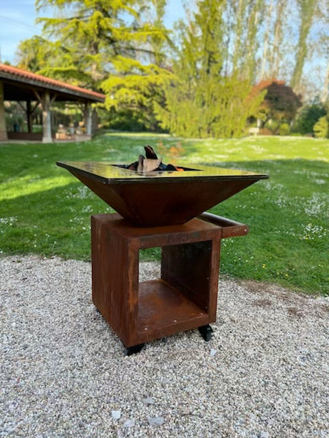 Brasero Roulettes Corten 85