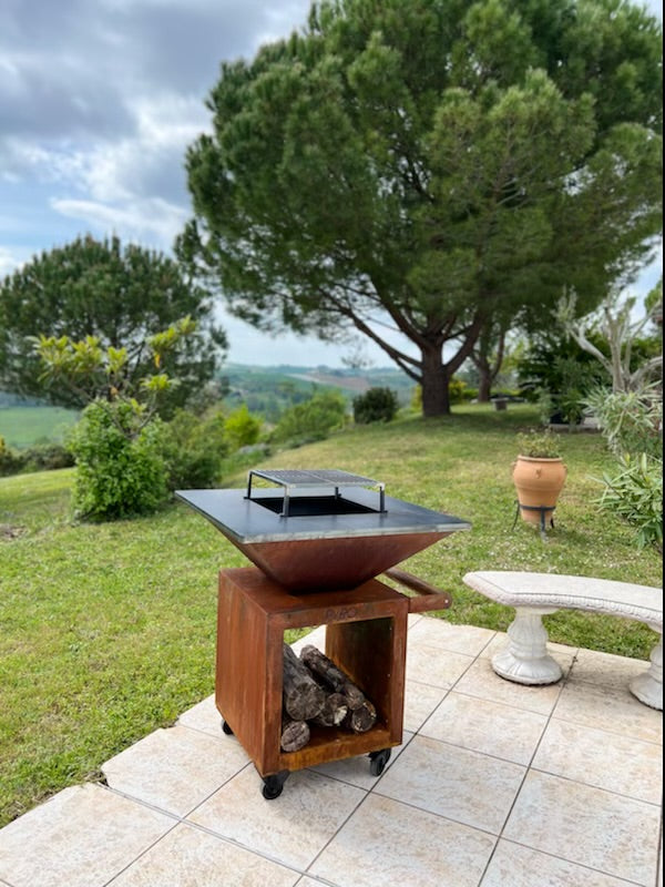 Brasero Roulettes Corten 85