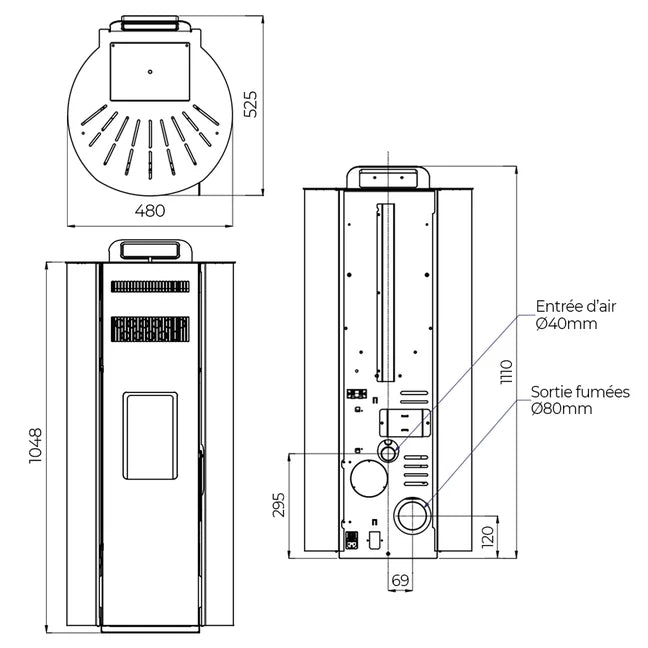 Poêle à Granulés Etanche - EMAFLAM CALIXTE Bordeaux - 12,1 kW