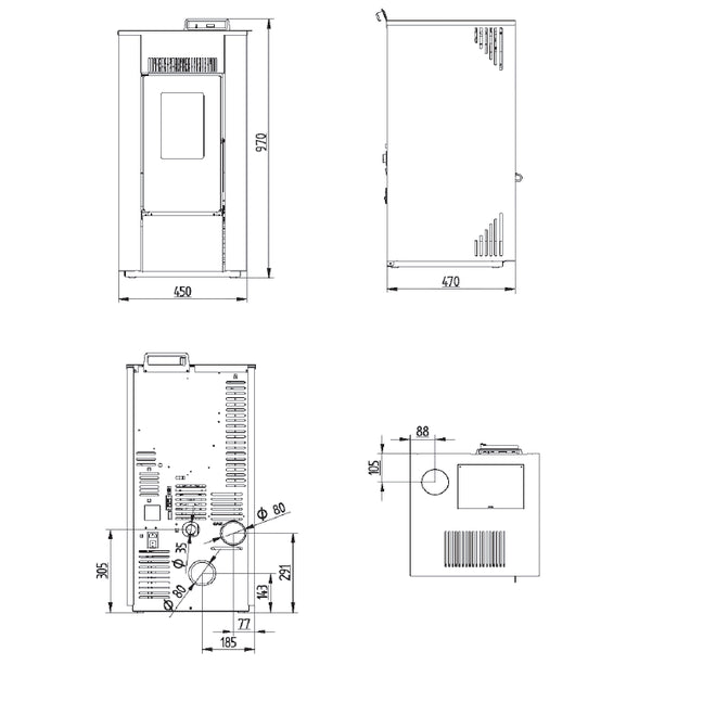 Poêle à Granulés Etanche - EMAFLAM DALA Noir - 7,92 kW